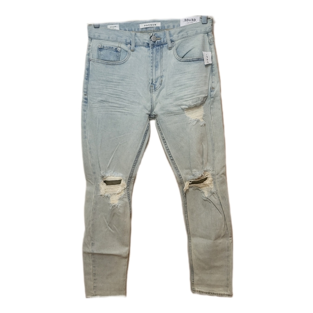 Pacsun Slim Taper Ripped Distressed Blue Jeans